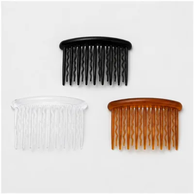 Conjunto de três travessas de cabelo com 17 dentes em preto, castanho e transparente