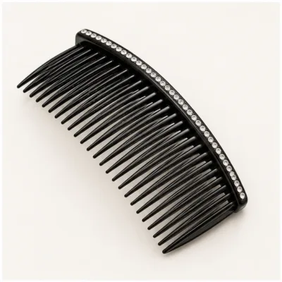 Travessa de cabelo preta com 24 dentes e strass
