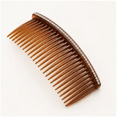 Travessa de cabelo castanha com 24 dentes e strass