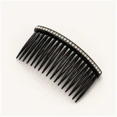 Travessa pequena de cabelo preta com 24 dentes e strass