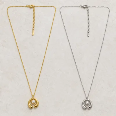 Colar em Aço com Pendente e Pérola, 84050-02