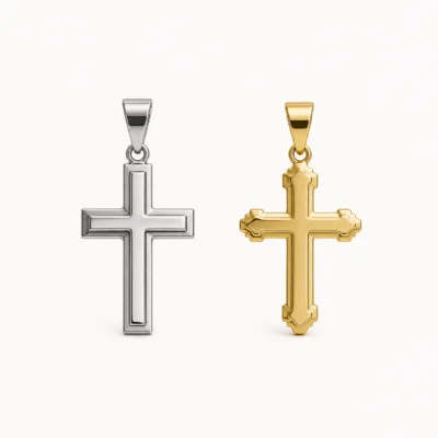 Gold tone and silver tone stainless steel crucifix pendant variants, reference 84133-3