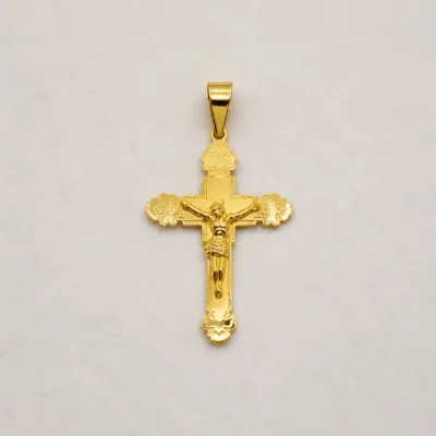 Stainless Steel Ornate Crucifix Pendant — Gold Tone