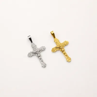 Gold tone and silver tone stainless steel ornate crucifix pendants, reference 84134-10