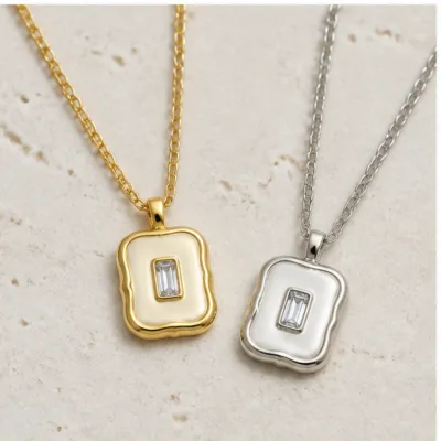 Gold and silver layered square crystal pendants 84397-02