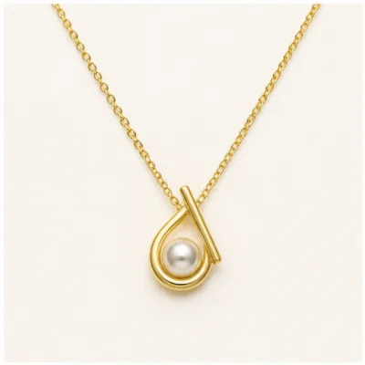 Colar com Pendente Abstrato e Pérola — Dourado