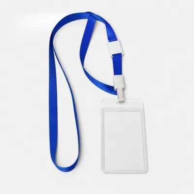Fita de pescoço azul royal com porta-cartão vertical transparente