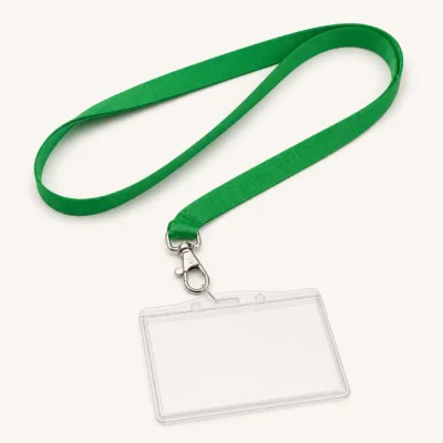 Fita de pescoço verde com porta-cartão horizontal transparente