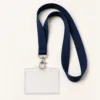 Fita azul-escura de 1,5 cm com porta-cartão horizontal transparente