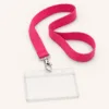 Fita rosa-vermelha de 1,5 cm com porta-cartão horizontal transparente