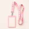 Fita rosa estampada de 1,5 cm com porta-cartão vertical