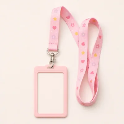 Fita rosa estampada de 1,5 cm com porta-cartão vertical