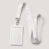 Fita branca estampada de 1,5 cm com porta-cartão vertical