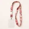 Fita rosa floral de 1,5 cm com porta-cartão vertical