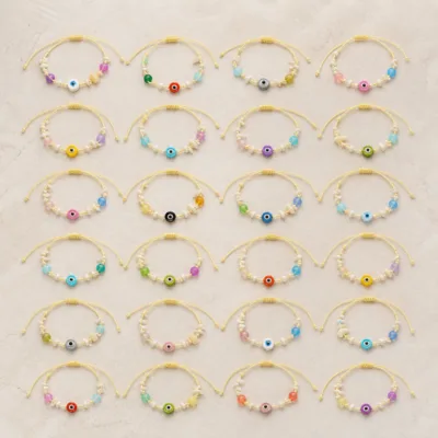 Conjunto completo de 24 pulseiras ajustáveis com olhos e contas coloridas