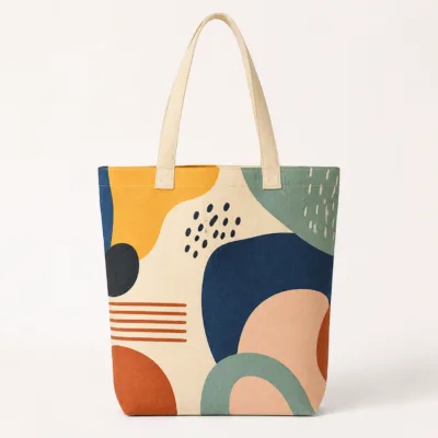 Mala tote de lona com padrão abstrato multicolor