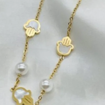 Hamsa Hand Pearl Necklace in Gold Tone | 84790-03, 84790-03