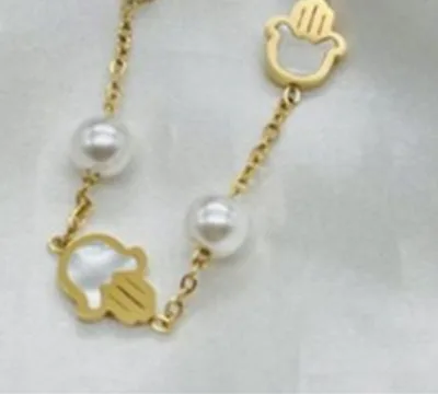 Hamsa Hand Pearl Necklace in Gold Tone | 84790-03, 84790-03
