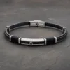 Pulseira de Pele Trancada com Âncora-Aço e Preta — Aço e preto