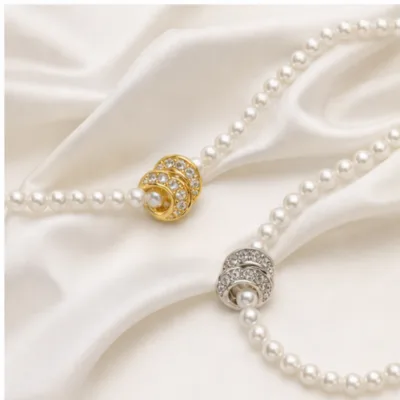 Gold and silver loop pendant pearl necklaces 84989-01