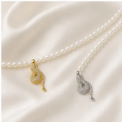 Gold and silver knot pendant pearl necklaces 84989-02
