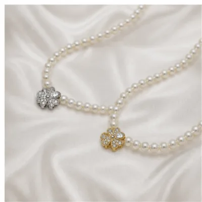 Silver and gold floral pearl necklaces 84989-04