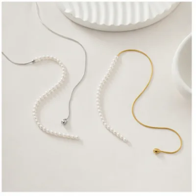 Asymmetric pearl and snake-chain necklaces 84989-05