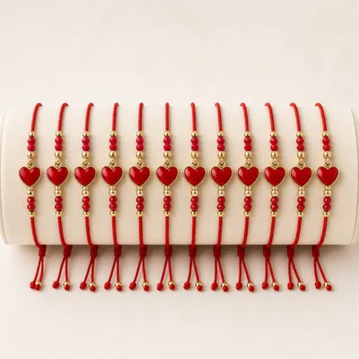 Conjunto completo de 12 pulseiras vermelhas com coração