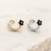 Brincos Ear Cuff Flor Preta e Cristais | Dourado ou Prateado — Dourado