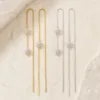 Brincos Passantes Longos Flores com Cristais | Dourado ou Prateado — Dourado