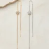 Brincos Passantes Duplos Flores com Cristais | Dourado ou Prateado — Dourado