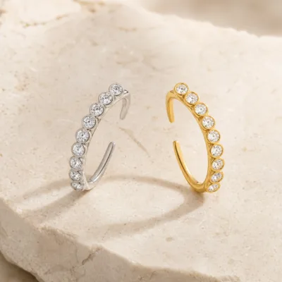 Brincos Ear Cuff Sete Cristais | Dourado ou Prateado — Dourado