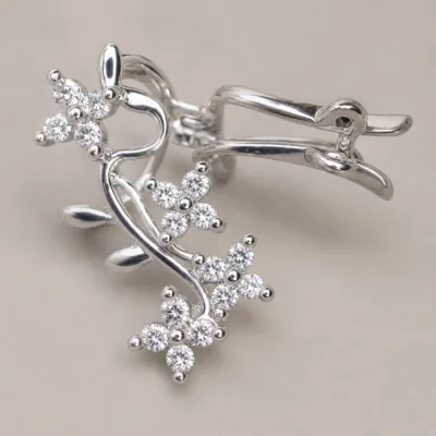 Brincos Ear Cuff Ramo Floral | Dourado ou Prateado — Prateado