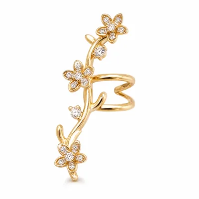 Brincos Ear Cuff Ramo Floral | Dourado ou Prateado — Dourado