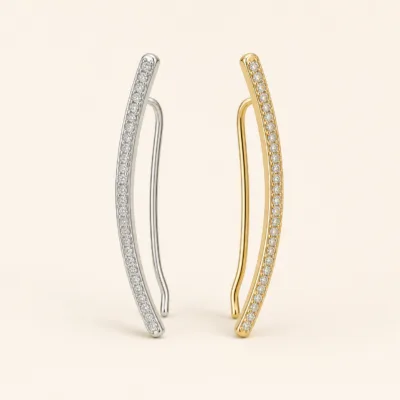 Ear climbers curvos com cristais pavé em prateado e dourado