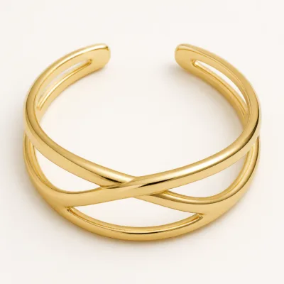Variante B dourada da pulseira cuff entrelaçada