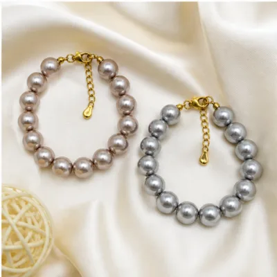 Taupe and gray 10 mm pearl bracelets 85084-02
