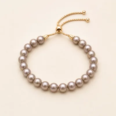 Pulseira de Pérolas Cinza-Taupe 10 mm-Dourada — Dourado com pérolas taupe