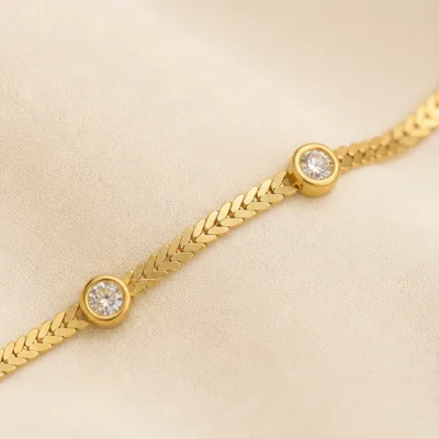 Close view of round crystal stations on bracelet 85201-06