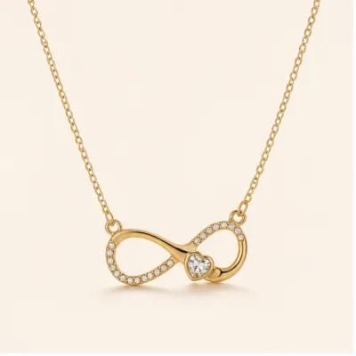 Colar dourado infinito com coração de cristal 85213-02