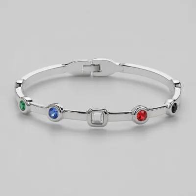 Bracelete prateado Modelo C com cristais multicolor