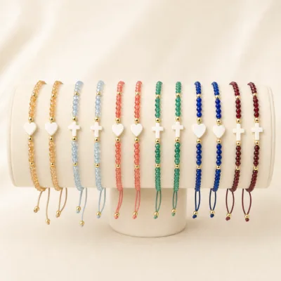 Conjunto completo de 12 pulseiras de cordão com contas pastel