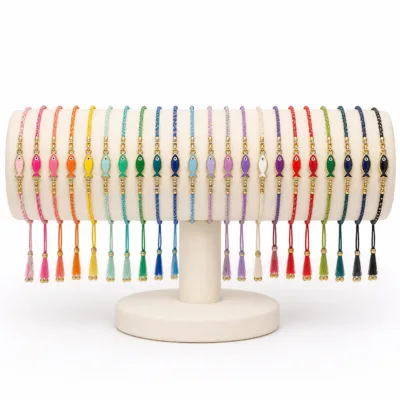 Conjunto completo de 24 pulseiras de cordão com peixes coloridos