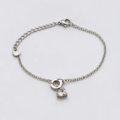 Silver interlocking rings heart bracelet 85390-2