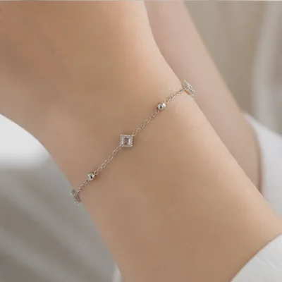 Silver square crystal bracelet 85391-2 worn on wrist