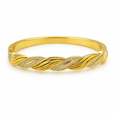 Bracelete Modelo A dourado com motivo entrançado e cristais