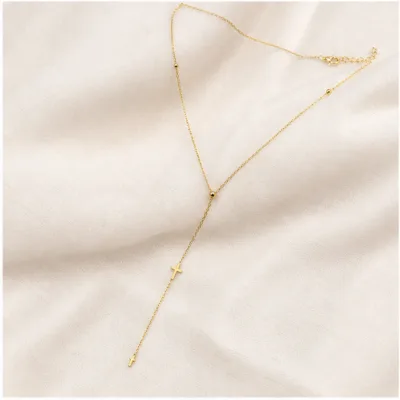 Colar em Y dourado sobre linho 85477-2