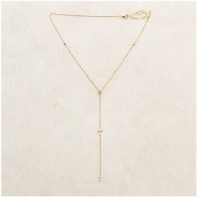 Colar dourado em Y com cruz 85477-2