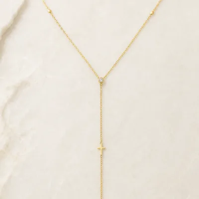 Colar Dourado Y com Cruz Delicada, 85478-1