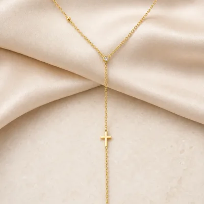 Colar Dourado Y com Cruz Delicada, 85478-1
